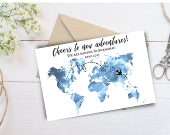 International Moving Announcement: Watercolor World Map (Instant Download)