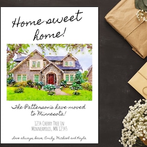 Faire-part de déménagement personnalisé aquarelle, Carte postale de nouvelle maison, Nouvelle adresse, Nous avons déménagé, TÉLÉCHARGEMENT IMMÉDIAT, Home sweet home