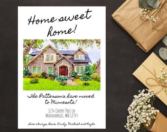 Watercolor Moving Announcement: Custom New Home Postcard (Instant Download)