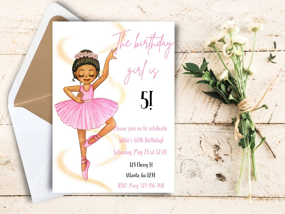 Ballerina Birthday Invitations, Ballet Invitations, Girl, Pink, Dance ...