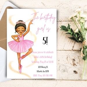 Ballerina Birthday Invitations, Ballet Invitations, Girl, Pink, Dance and Twirl, Ballet Party Invite, Ballerina Party 5X7