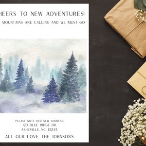 Moving Announcement, New Home Postcard, New Address, We've Moved, INSTANT DOWNLOAD, Home sweet home, mountains, winter