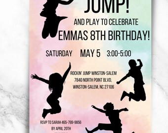 Trampolin-Park Einladung zur Geburtstagsparty: Sprung-Motiv (PDF & JPG)