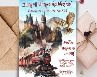 Magical Wizard Birthday Party Invitation, Magical Birthday Party Invite, Magic School Wizardry Birthday Party Instant Download 5X7