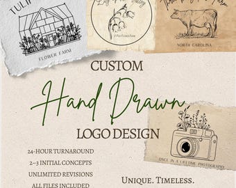 Custom Hand Drawn Logo Design | Small Business Logo | Unique Illustrated Branding