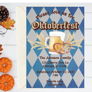 Oktoberfest Party Invitation: Beer & Pretzel Design (Instant Download)