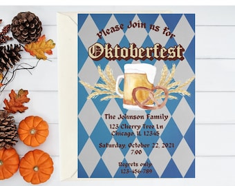 Oktoberfest Party Invitation, Oktoberfest Theme Invitation, fall party invitation 5X7 instant download