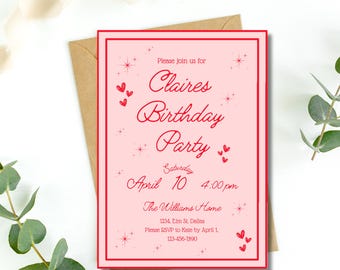 Pink Bow Birthday Invitation: Girl's Coquette Party (Digital Download)