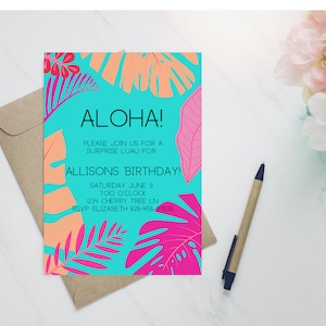 Aloha Luau Birthday Invitation: Tropical Floral Party (PDF)