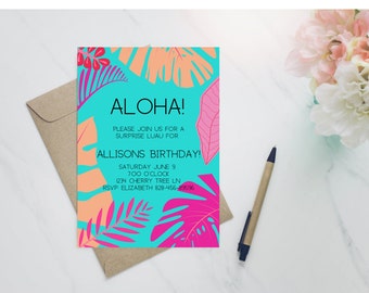 Luau-Geburtstagseinladung, Hawaii-Party-Einladung, Tropische Geburtstagseinladung, Druckvorlage