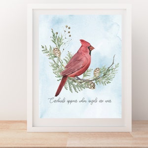 Impresión digital, cita de cardenal de 8 x 10, los cardenales aparecen cuando los ángeles están cerca, dicho de cardenal, visitante del cielo, dolor, regalo conmemorativo