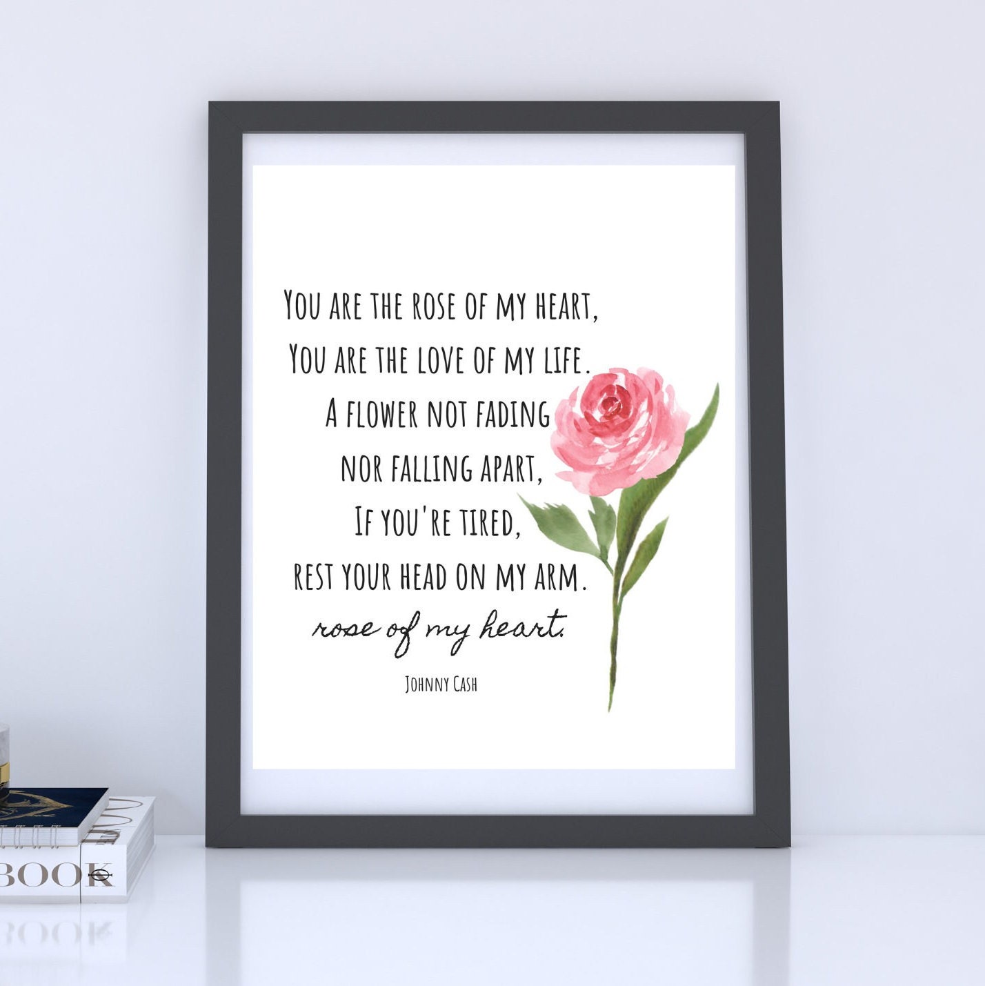 Johnny Cash Rose of My Heart Music and Lyrics Print, Room Wall Art 8x10, image size:1428x1429
