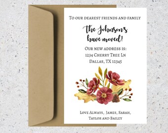 Fall Floral Moving Announcement Postcard (Instant Download)