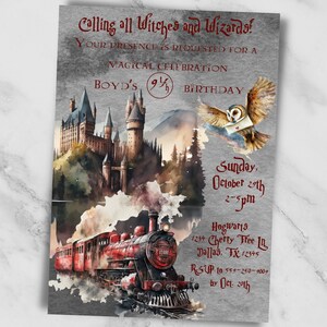 Wizard Birthday Party Invitation: Magic School Theme (Digital Download)