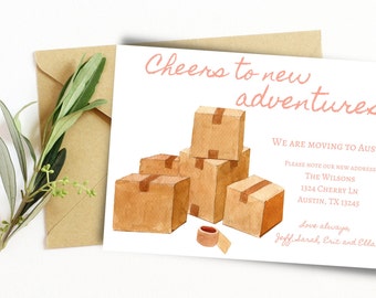 Watercolor Moving Announcement Postcard: New Home, New Address (Instant Download)