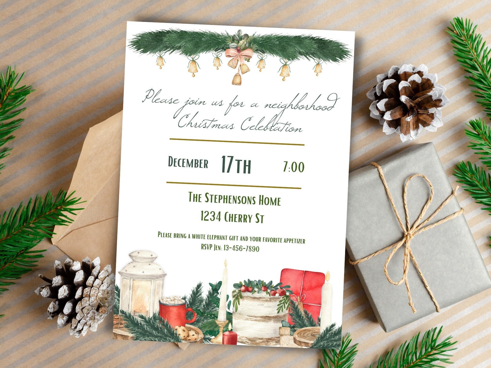 Christmas Party Celebration Invitation Neighborhood Christmas Party Family Friends Christmas Gathering Celebration  Invitation 5X7