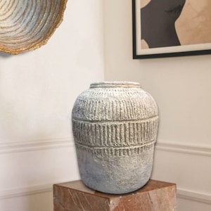 Rustic White Artifact Style Large Patterned Vase: Frieze