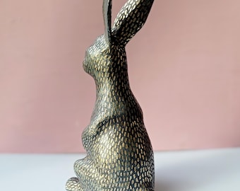 Rustic Faux Iron Paper Mache Rabbit Sculpture: Golden Hare