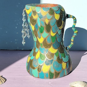 Blue and Green Paper Mache Pitcher: &quot;Sea Monster&quot; Reserved for &quot;Betsy&quot;