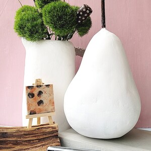 Oversized White Modern Pear Paper Mache Sculpture image 3