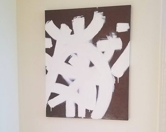 Original Bronze and White Abstract Acrylic and Oil Painting on Canvas: Equinox