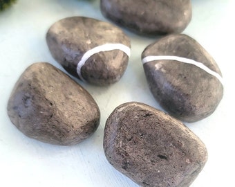 Quarry Decorative Paper Mache River Stone Magnets, Set of Five Gray and White