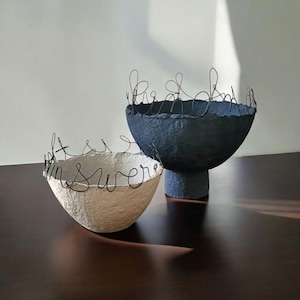 Cursive Paper Mache Bowls with Wire Phrases