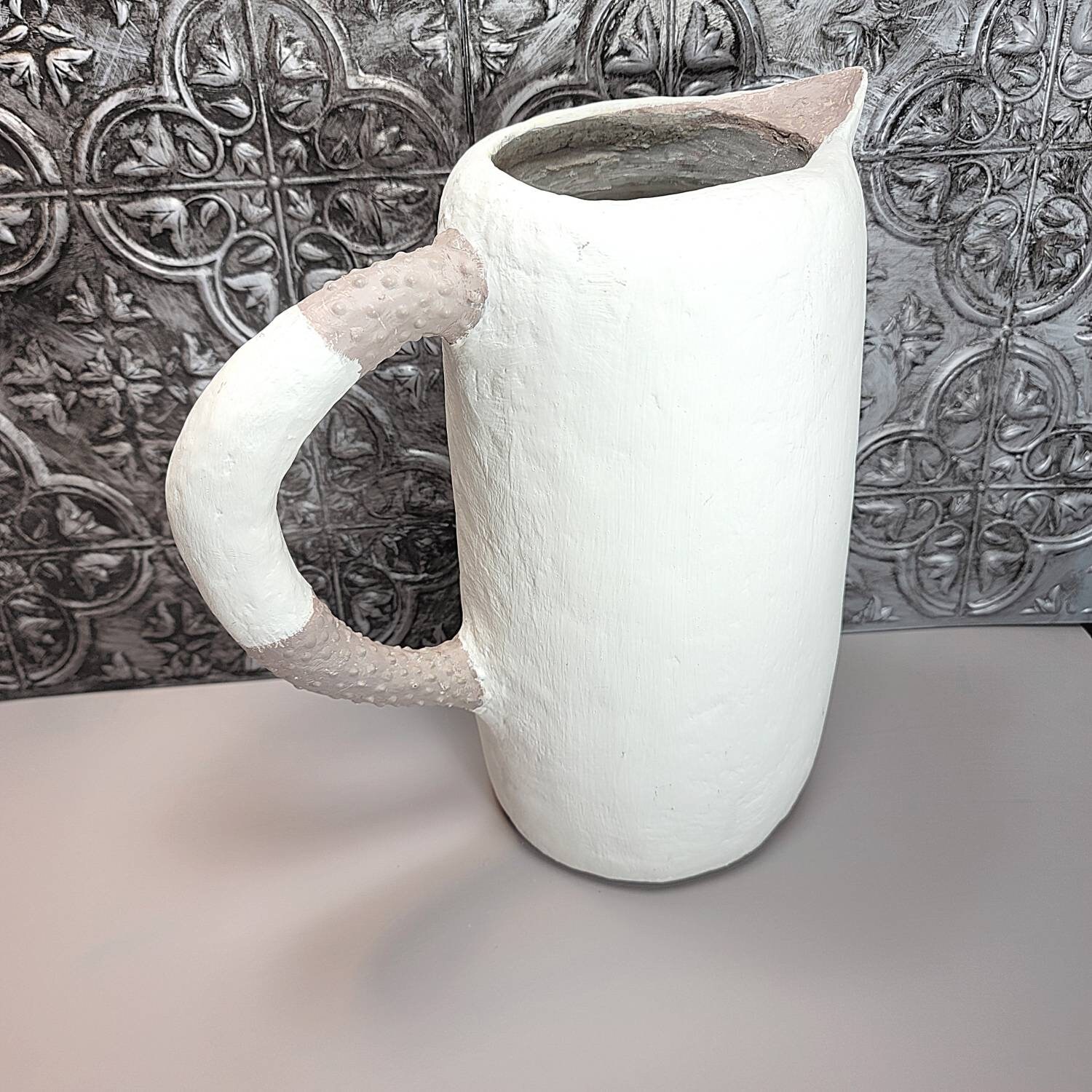 White and Gray Paper Mache Pitcher and Wet Vase: Cyril - Etsy