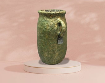 Rustic Green Artifact Style Handled Vase: Viaduct