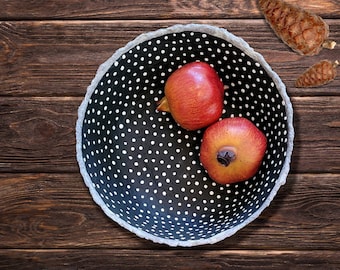 Black and White Polka Dot Deep Paper Mache Bowl Decor