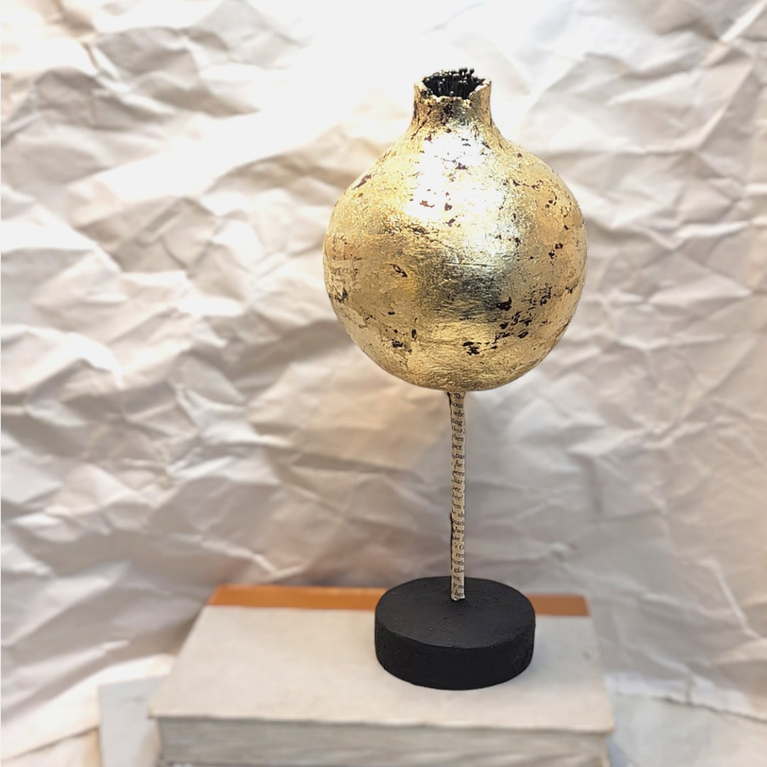 Oversized Gold Foil Paper Mache Pomegranate Sculpture on Etsy