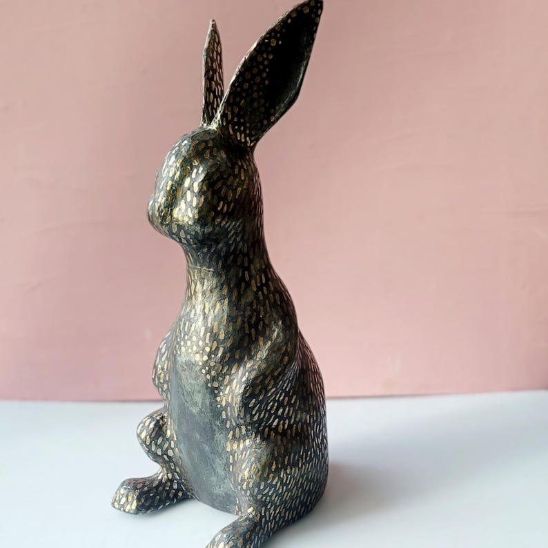 Paper Machay Rabbit Rustic Faux Iron Paper Mache Rabbit Sculpture: Golden Hare - Etsy