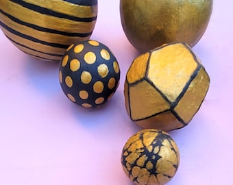 Blur Decorative Paper Mache Nesting Bowl Filler Balls, Set of Five Gray and Gold Spheres