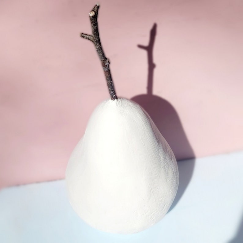 Oversized White Modern Pear Paper Mache Sculpture image 2