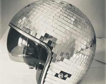 Original Seller. Mirror ball Disco Helmet with retractable visor.