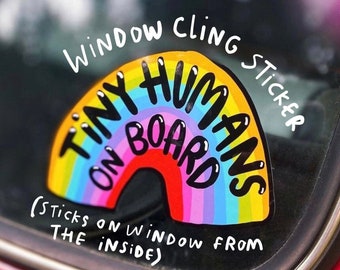 Baby on Board WINDOW CLING - More than one child - Rainbow Car Sticker - Katie Abey