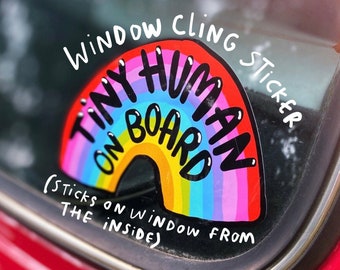 Baby on Board WINDOW CLING  - ONE Child - Rainbow Car Sticker - Katie Abey