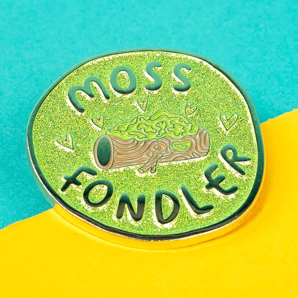 Moss Fondler Enamel Pin Badge - Glitter Pin - Green - Moss Lover - Nature Love - Adventure - Goblin Gift - Faerie Gift - Witchy Gift