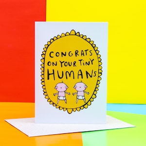 Herzlichen Glückwunsch zu Ihren kleinen Menschen, A6-Karte – neues Baby – neue Eltern – neue Babys – Zwillinge – eineiige Zwillinge – Zwillingsgeschenk – Katie Abey