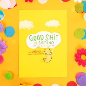 Good Shit komt eraan! - Motiverende ansichtkaart - Katie Abey - Liefdeskaart - Dankbaarheid - Inspirerend - Trillen - Chips