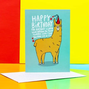 Birthday Llama A6 Card - Lama - Animal Card - Funny - Greeting Card - Party Card - Katie Abey