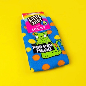 Kids Sassy Cat Socks - Poo Poo Head Socks - Katie Abey Children's Socks - Funny Socks