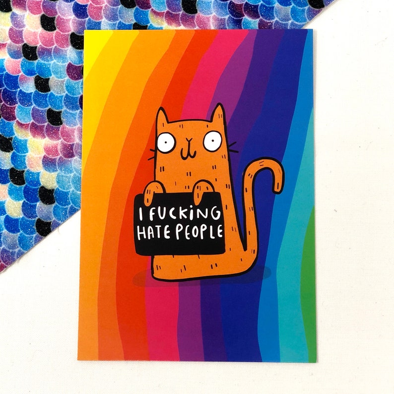 Funny Postcard Katie Abey Offensive I Fucking Hate People A6 Postcard