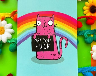 Off You Fuck A6 Postcard - Offensive- Funny Postcard - Katie Abey