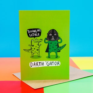 Tarjeta de felicitación del Día del Padre (A6) con Darth Gator - Tarjeta para papá - Papá primerizo - Tarjeta para el padre - Inspirada en Star Wars - Alternativa - Katie Abey