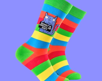 Sweary Cat Crock of Sh*t Rainbow Socks - Katie Abey Funny Socks