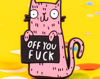 Sweary Rainbow Cat Fridge Magnet - Offensive Insult Gift