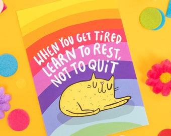 Rest Don&#39;t Quit - Positivity Postcard - Katie Abey - PMA - Self Care - Self Love - Cat Postcard
