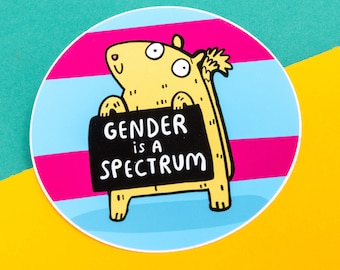 The Gender Fluid Gerbil -  VINYL Sticker - 8cm Circle Sticker - Gerbil Sticker - Katie Abey - Rainbow Sticker - LGBTQ+