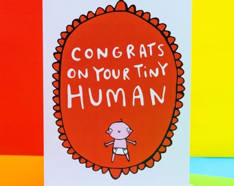 Congrats On Your Tiny Human A6 Card - New Baby - Congratulations - Gender Neutral - Baby Shower - New Parents - Motherhood - Katie Abey